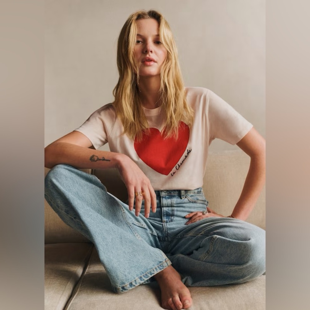White Tee with Red Heart Graphic Women's Top